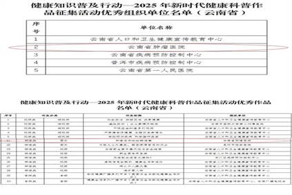 喜讯丨北京大学肿瘤医院云南医院 云南省肿瘤医院多个健康科普作品在“2025年新时代健康科普作品征集活动 ”中获奖
